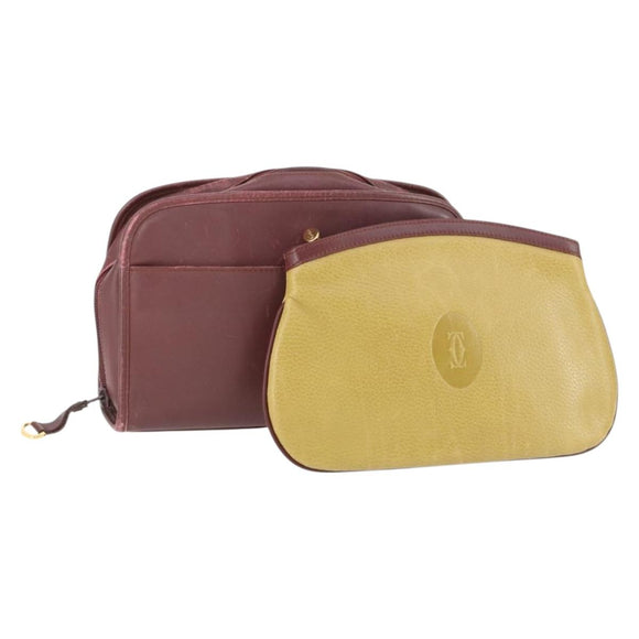 CARTIER Must Line Bag Leather 2 Set Bordeaux Beige Auth 162212