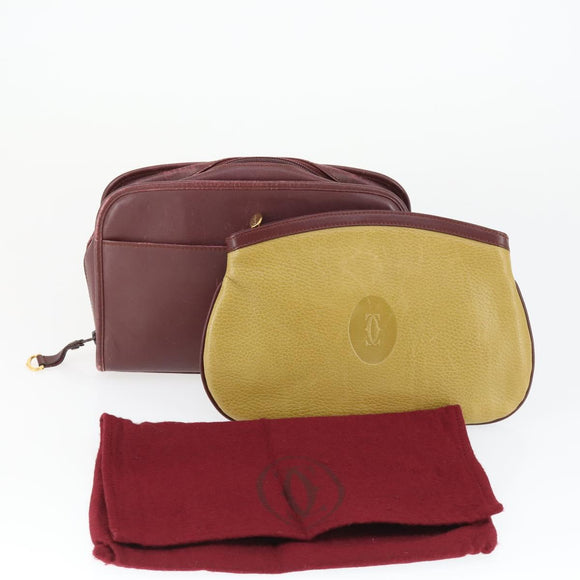 CARTIER Must Line Bag Leather 2 Set Bordeaux Beige Auth 162212