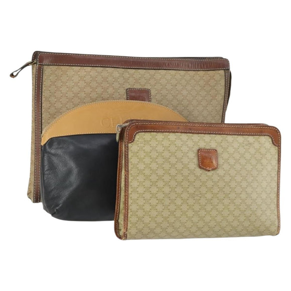 CELINE Macadam Canvas Bag PVC Leather 3 Set Black Beige Auth 162215