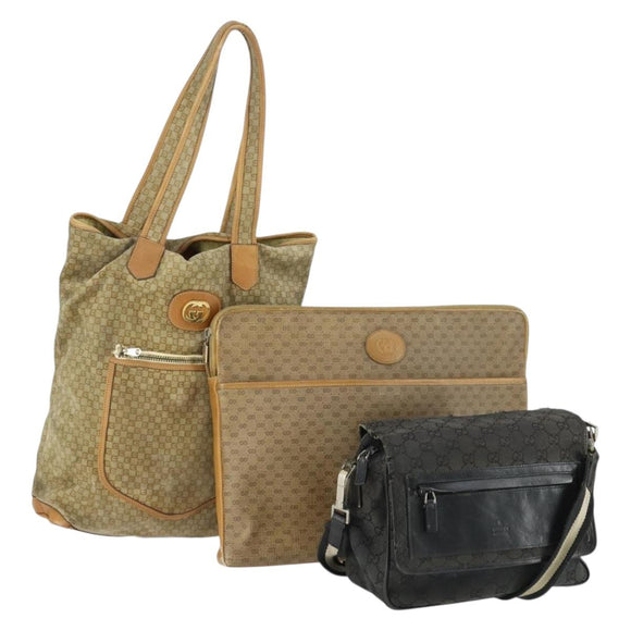 GUCCI GG Canvas Micro GG Supreme Bag Canvas PVC Suede 3 Set Beige Auth 162218