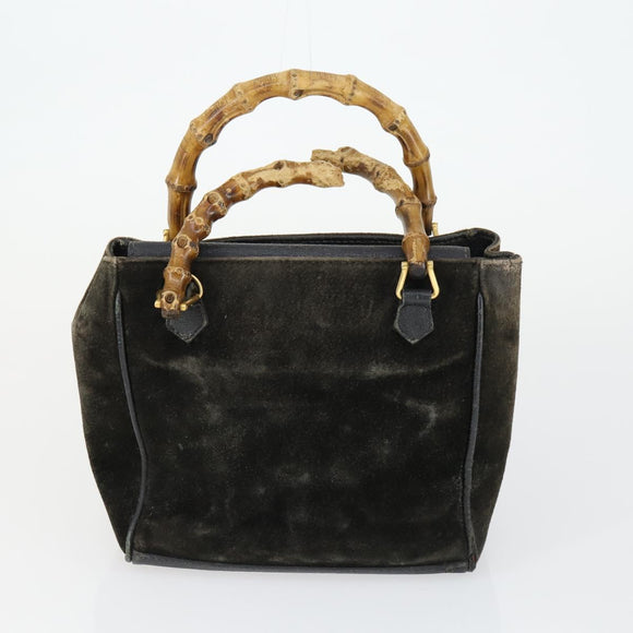 GUCCI Bamboo Shoulder Bag Leather Canvas Suede 3 Set Black Brown Auth 162219
