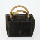 GUCCI Bamboo Shoulder Bag Leather Canvas Suede 3 Set Black Brown Auth 162219-9