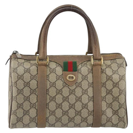 GUCCI GG Supreme Web Sherry Line Hand Bag PVC Beige 116 02 006 Auth 162248 - 0