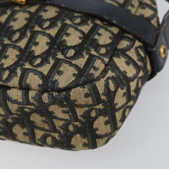 Christian Dior Trotter Canvas Shoulder Bag Navy Gold Auth 162249