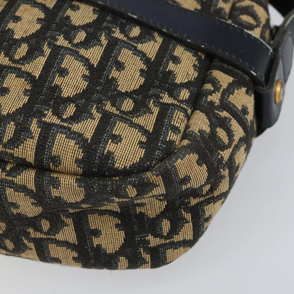 Christian Dior Trotter Canvas Shoulder Bag Navy Gold Auth 162249