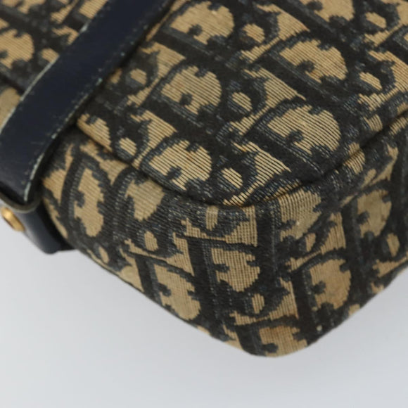 Christian Dior Trotter Canvas Shoulder Bag Navy Gold Auth 162249