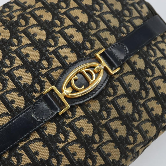 Christian Dior Trotter Canvas Shoulder Bag Navy Gold Auth 162249