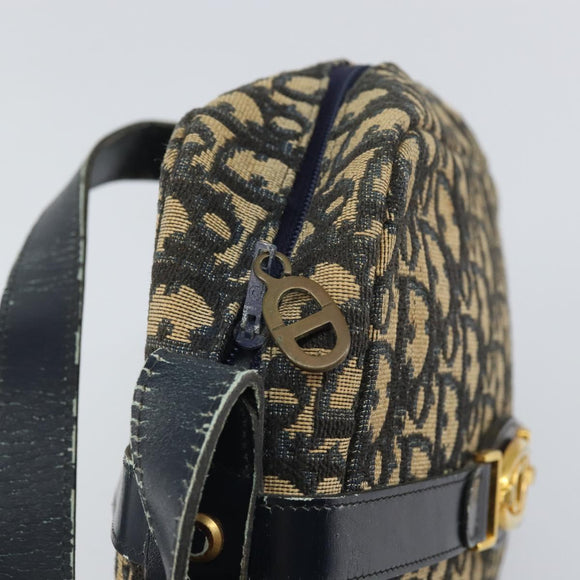 Christian Dior Trotter Canvas Shoulder Bag Navy Gold Auth 162249