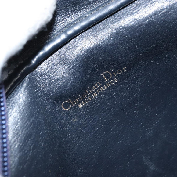 Christian Dior Trotter Canvas Shoulder Bag Navy Gold Auth 162249
