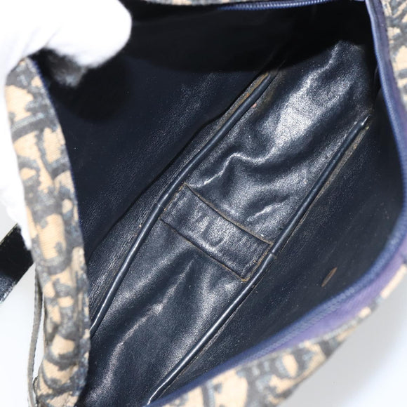 Christian Dior Trotter Canvas Shoulder Bag Navy Gold Auth 162249