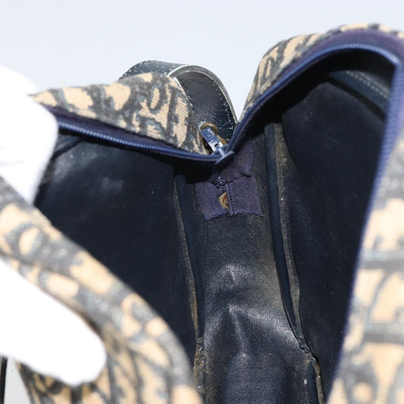 Christian Dior Trotter Canvas Shoulder Bag Navy Gold Auth 162249