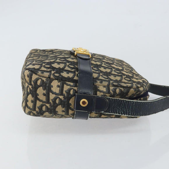 Christian Dior Trotter Canvas Shoulder Bag Navy Gold Auth 162249