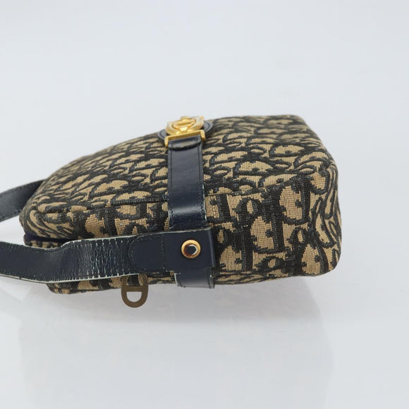Christian Dior Trotter Canvas Shoulder Bag Navy Gold Auth 162249