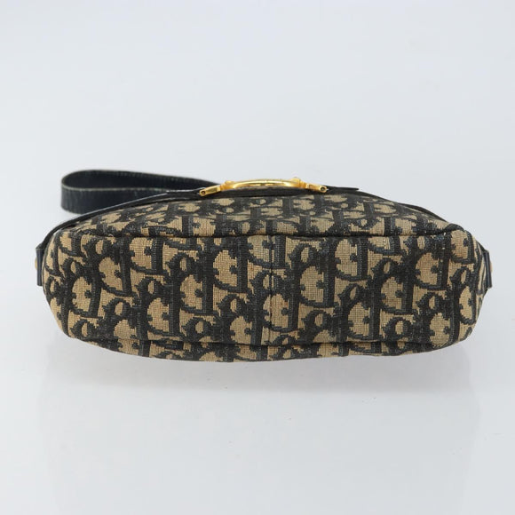 Christian Dior Trotter Canvas Shoulder Bag Navy Gold Auth 162249