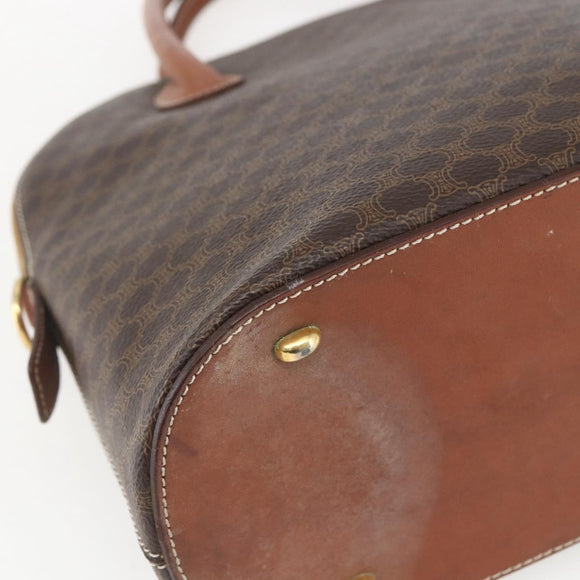 CELINE Macadam Canvas Handtas PVC Leer Bruin Goud Auth 162250