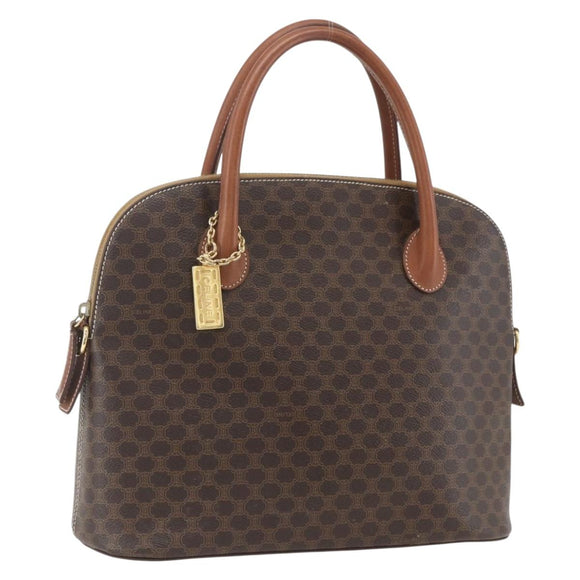 CELINE Macadam Canvas Handtas PVC Leer Bruin Goud Auth 162250