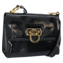 Salvatore Ferragamo Gancini Shoulder Bag Patent leather Black Gold Auth 162253-1