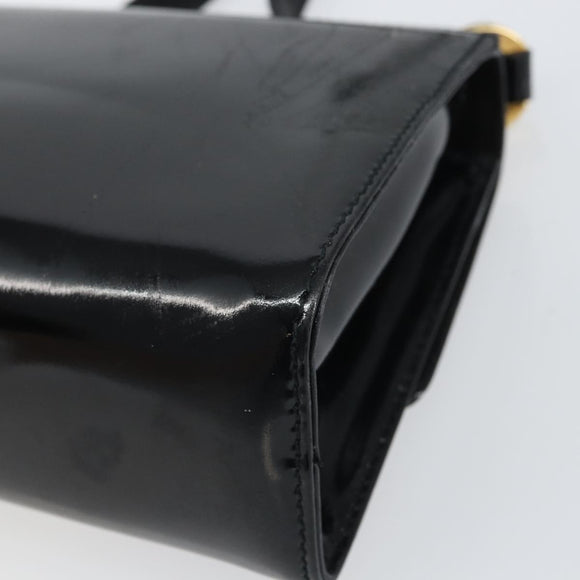 Salvatore Ferragamo Gancini Shoulder Bag Patent leather Black Gold Auth 162253
