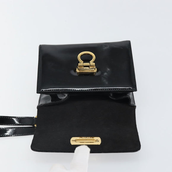 Salvatore Ferragamo Gancini Shoulder Bag Patent leather Black Gold Auth 162253