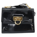Salvatore Ferragamo Gancini Shoulder Bag Patent leather Black Gold Auth 162253-13