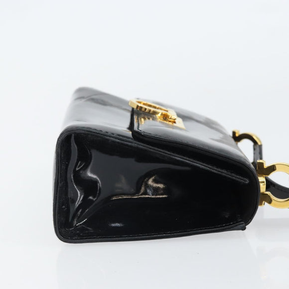 Salvatore Ferragamo Gancini Shoulder Bag Patent leather Black Gold Auth 162253