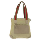 GUCCI Web Sherry Line Tote Bag Canvas Khaki Silver 019 0402 1705 Auth 162256-1