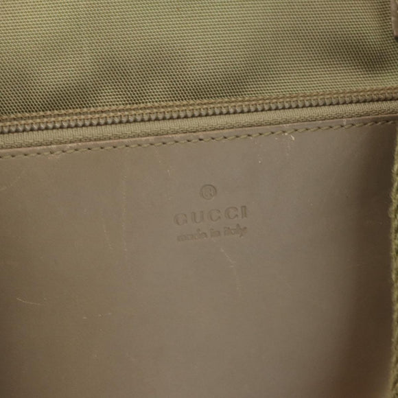 GUCCI Web Sherry Line Tote Bag Canvas Khaki Silver 019 0402 1705 Auth 162256