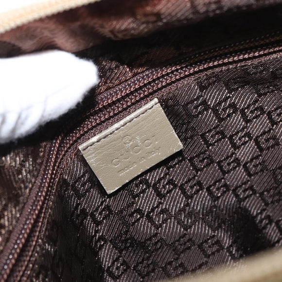 GUCCI Web Sherry Line Tote Bag Canvas Khaki Silver 019 0402 1705 Auth 162256
