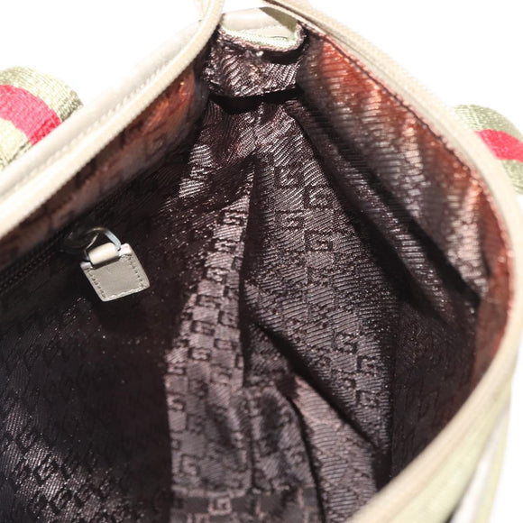 GUCCI Web Sherry Line Tote Bag Canvas Khaki Silver 019 0402 1705 Auth 162256
