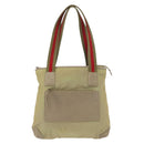 GUCCI Web Sherry Line Tote Bag Canvas Khaki Silver 019 0402 1705 Auth 162256-2