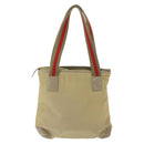 GUCCI Web Sherry Line Tote Bag Canvas Khaki Silver 019 0402 1705 Auth 162256-3