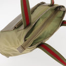 GUCCI Web Sherry Line Tote Bag Canvas Khaki Silver 019 0402 1705 Auth 162256-6