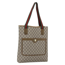 GUCCI GG Plus Supreme Web Sherry Line Tote Bag PVC Beige Gold Auth 162304