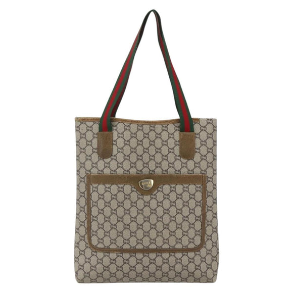 GUCCI GG Plus Supreme Web Sherry Line Tote Bag PVC Beige Gold Auth 162304