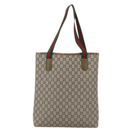 GUCCI GG Plus Supreme Web Sherry Line Tote Bag PVC Beige Gold Auth 162304 - 0