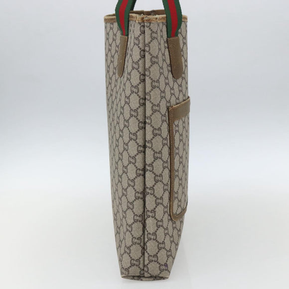 GUCCI GG Plus Supreme Web Sherry Line Tote Bag PVC Beige Gold Auth 162304