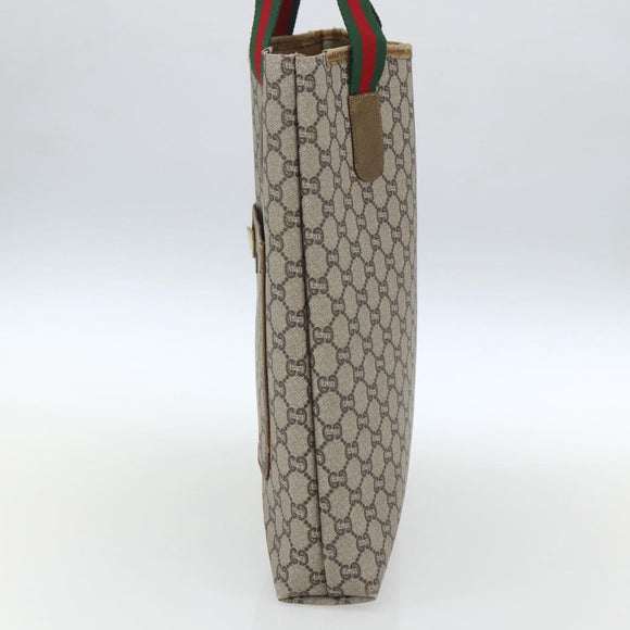 GUCCI GG Plus Supreme Web Sherry Line Tote Bag PVC Beige Gold Auth 162304
