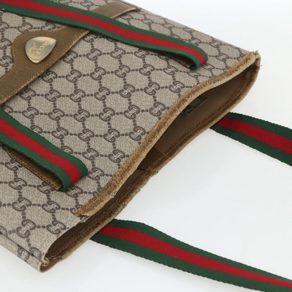 GUCCI GG Plus Supreme Web Sherry Line Tote Bag PVC Beige Gold Auth 162304