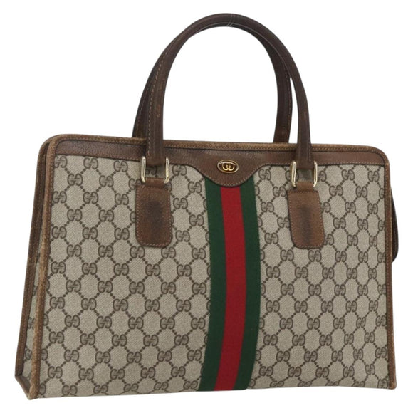 GUCCI GG Supreme Web Sherry Line Hand Bag PVC Beige Gold 010 378 Auth 162305