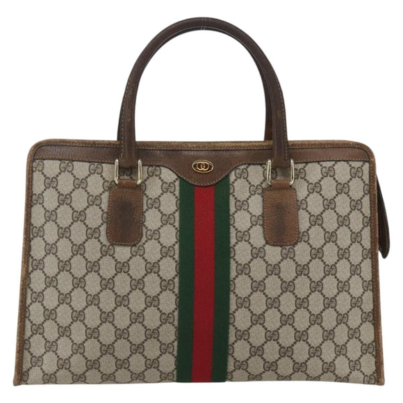GUCCI GG Supreme Web Sherry Line Hand Bag PVC Beige Gold 010 378 Auth 162305