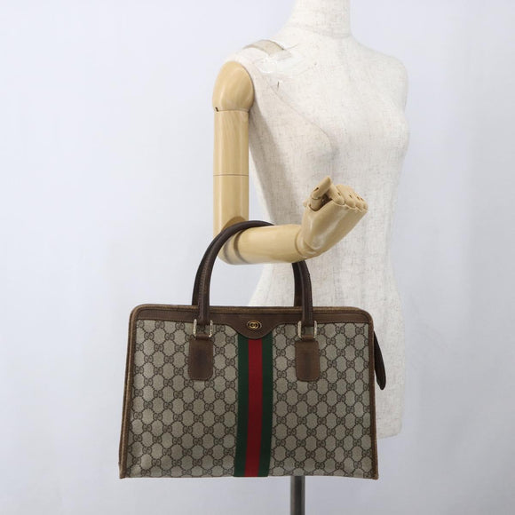 GUCCI GG Supreme Web Sherry Line Hand Bag PVC Beige Gold 010 378 Auth 162305