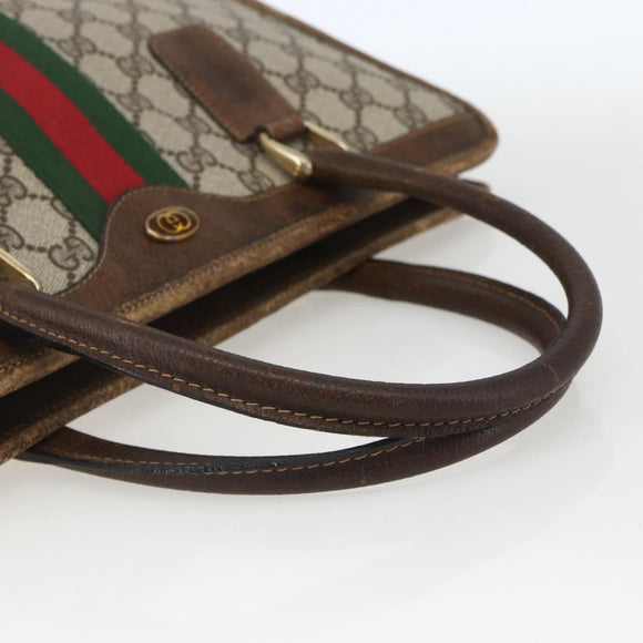 GUCCI GG Supreme Web Sherry Line Hand Bag PVC Beige Gold 010 378 Auth 162305