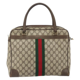 GUCCI GG Supreme Web Sherry Line Hand Bag PVC Beige 378 002 4466 Auth 162306 - 0