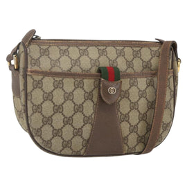 GUCCI GG Supreme Web Sherry Line Shoulder Bag PVC Beige Gold Auth 162314