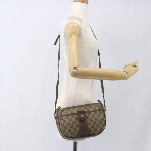GUCCI GG Supreme Web Sherry Line Shoulder Bag PVC Beige Gold Auth 162314