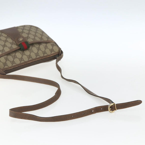 GUCCI GG Supreme Web Sherry Line Shoulder Bag PVC Beige Gold Auth 162314