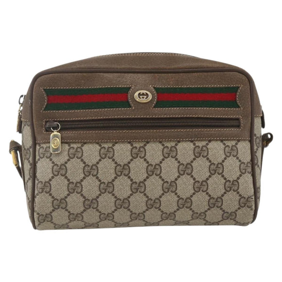 GUCCI GG Supreme Web Sherry Line Bag PVC Beige Red 119 02 087 Auth 162316
