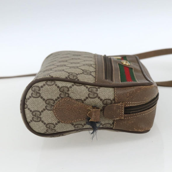 GUCCI GG Supreme Web Sherry Line Bag PVC Beige Red 119 02 087 Auth 162316