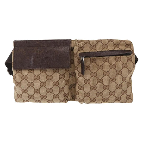 GUCCI GG Canvas Waist bag Beige Silver 28566 Auth 162317
