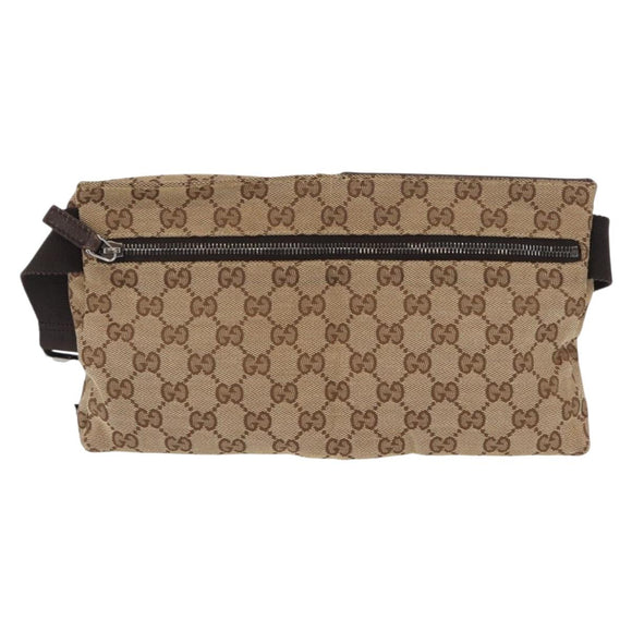 GUCCI GG Canvas Waist bag Beige Silver 28566 Auth 162317